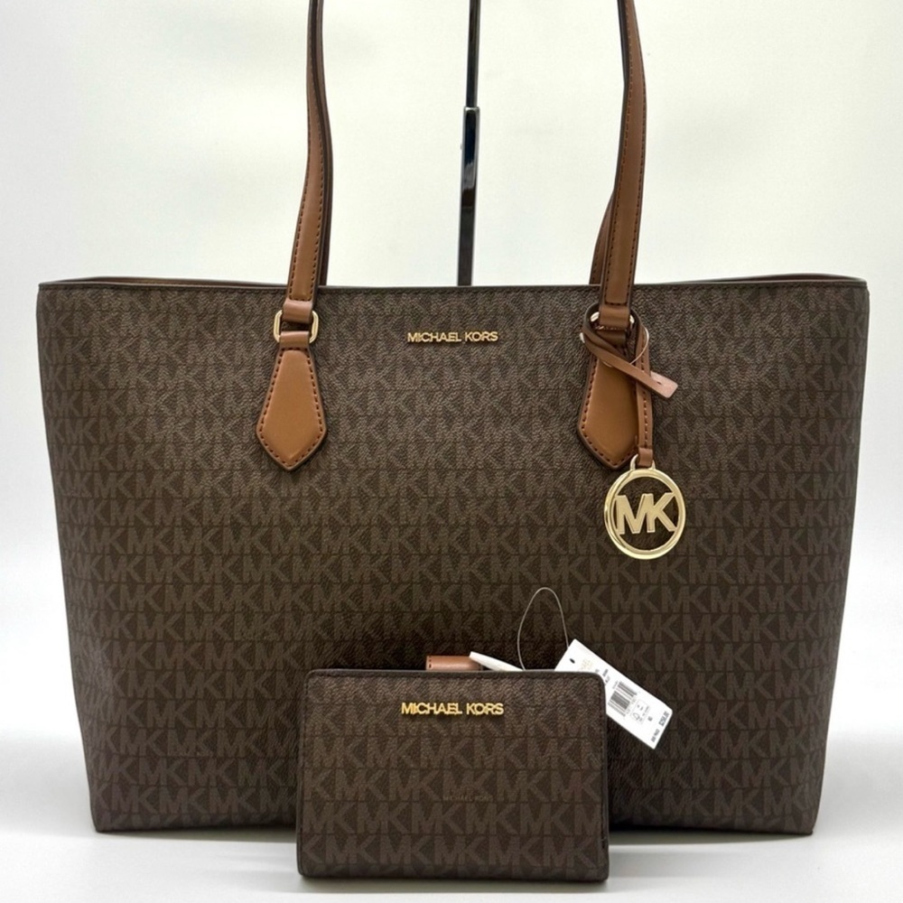 Michael Kors Sheila Large Signature Logo Tote Bag & Matching Bifold Wallet Brown